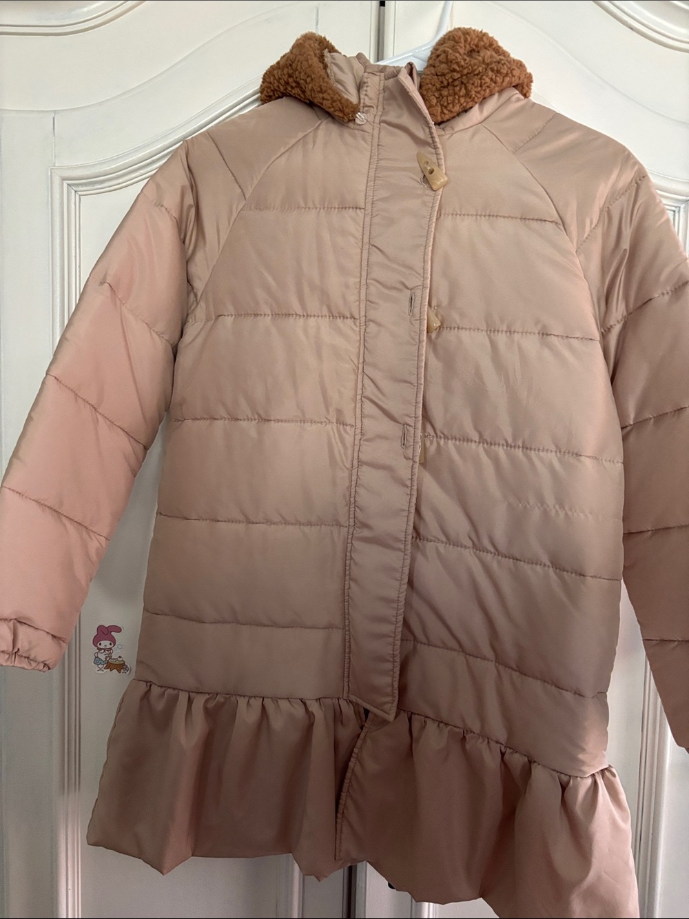 Girls' tang brown Puffer Coat with Sherpa Hood